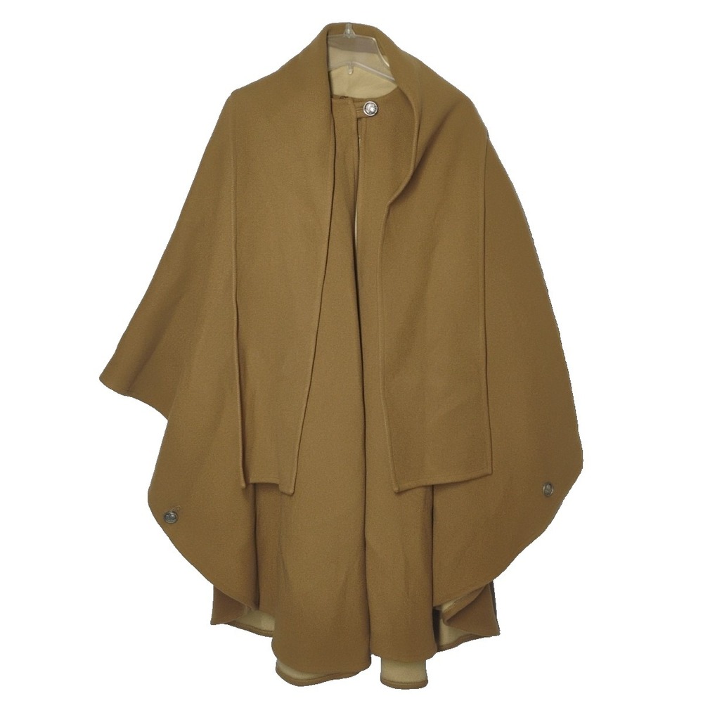70s Peter James OS Womens Wool Cashmere Cape‎ Poncho Brown W/Scarf